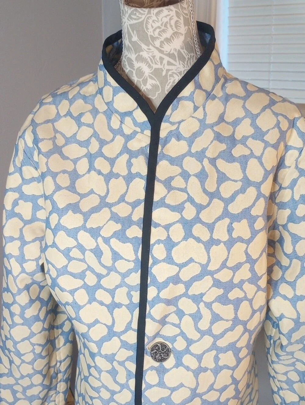 Womens Blue Reversible Leopard Print Collar Jacket